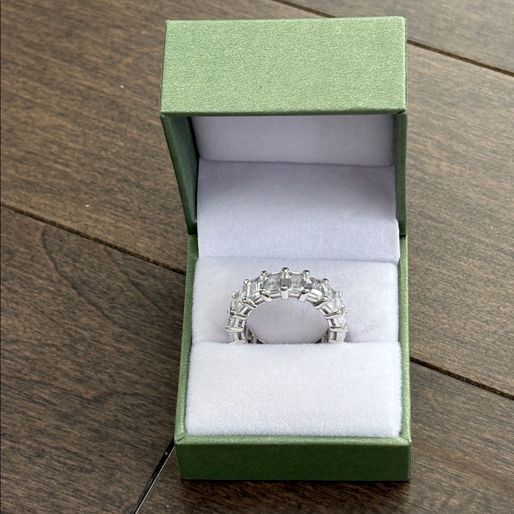 VICTORIA EMERSON Lev Baguette Cut Gold Vermeil Eternity Ring, Size 7 White Gold